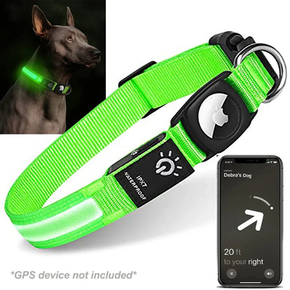 For Apple Airtag GPS Finder Led Dog Collar Waterproof Light USB Chargeable Luminous Collar Pet for Apple Air Tag Tracker Case